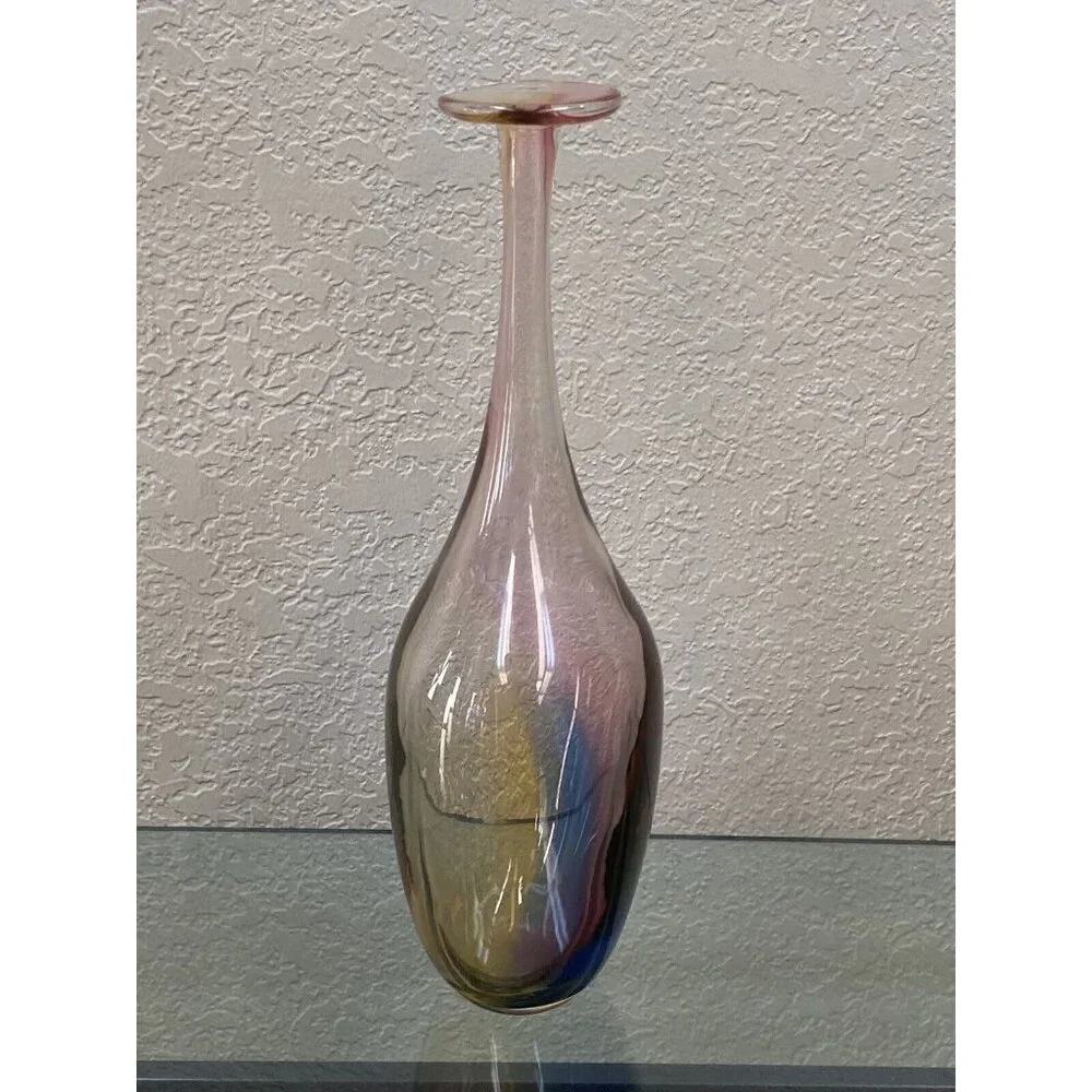 Kosta Boda Kjell Engman 11 1/2" Fidji Rainbow Art Glass Bottle Vase 48838 - Picture 5 of 16